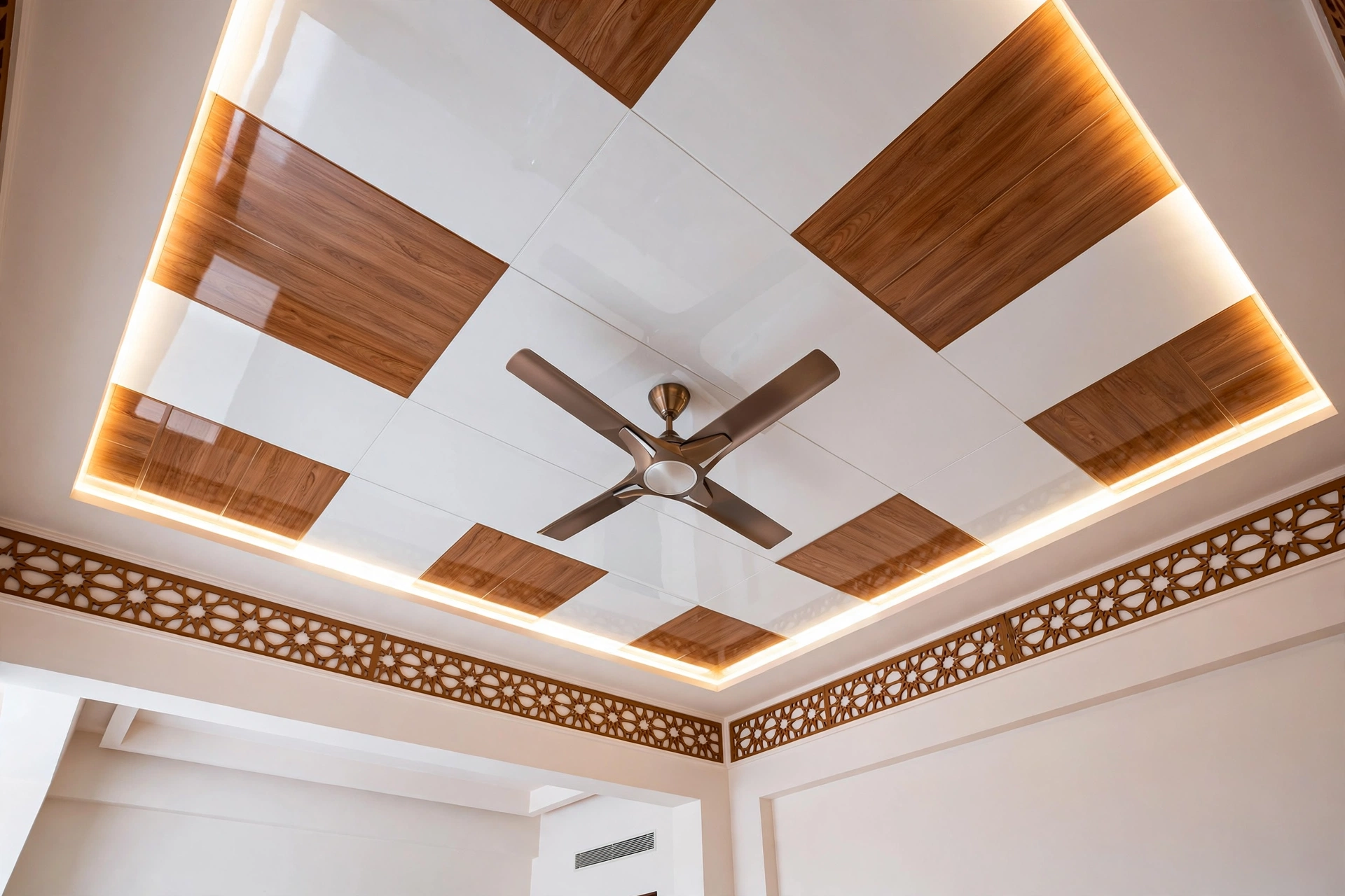 Modern PVC ceiling panels with recessed lighting